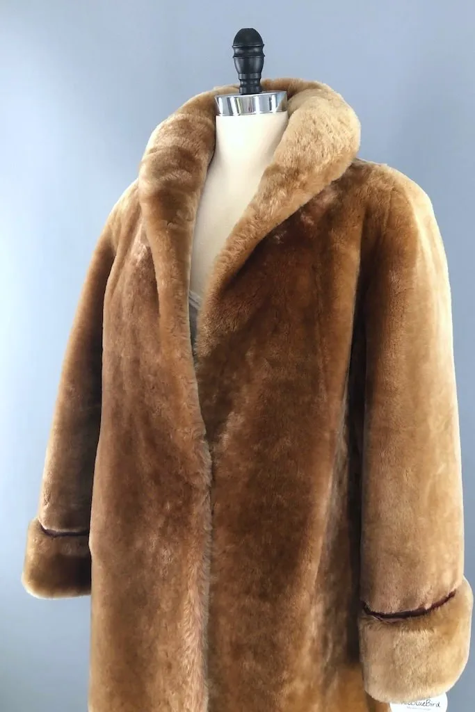 Vintage Caramel Mouton Fur Coat