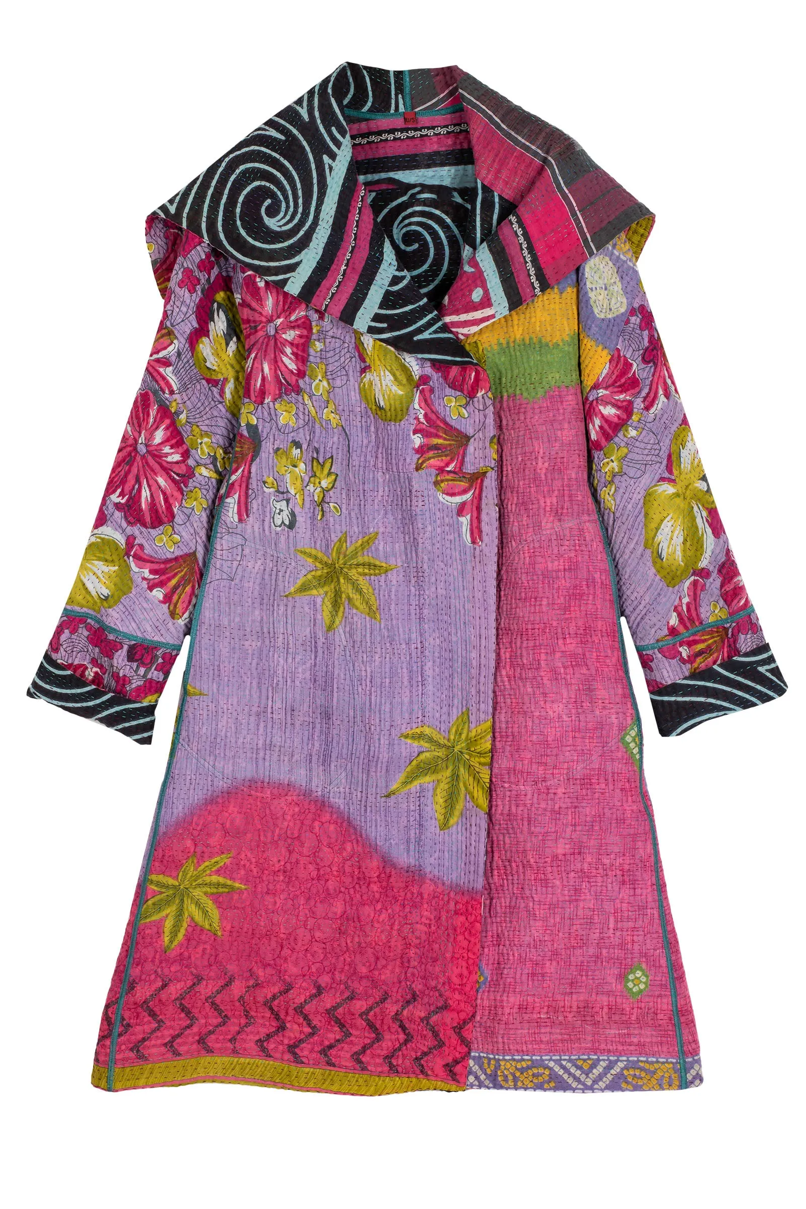 VINTAGE COTTON KANTHA A-LINE COAT - cv4309-0051a -