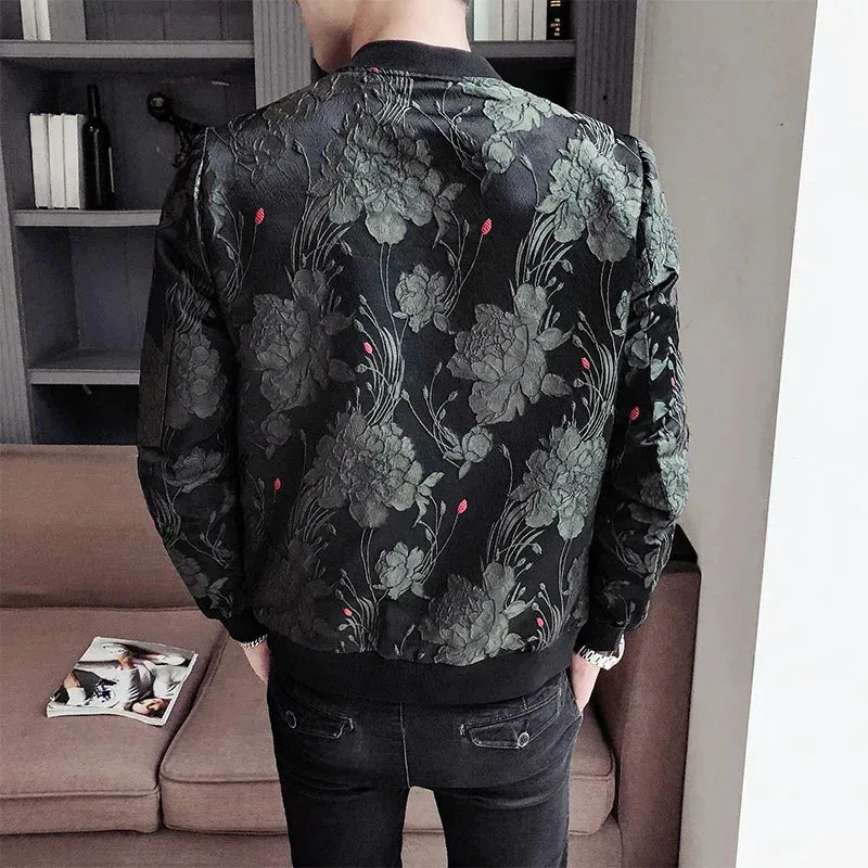 Vintage Jacquard Slim Bomber Jacket