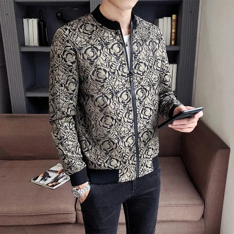 Vintage Jacquard Slim Bomber Jacket