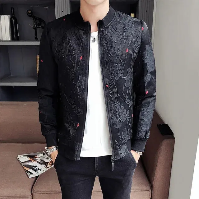 Vintage Jacquard Slim Bomber Jacket