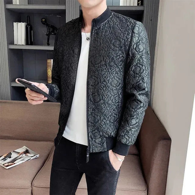 Vintage Jacquard Slim Bomber Jacket