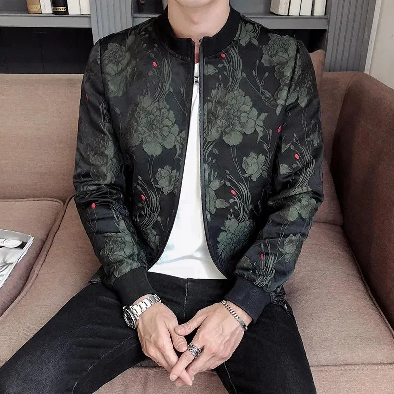 Vintage Jacquard Slim Bomber Jacket