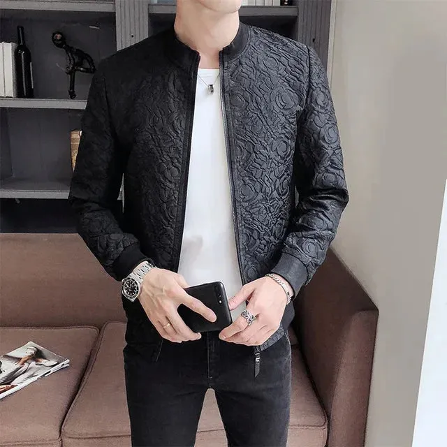 Vintage Jacquard Slim Bomber Jacket