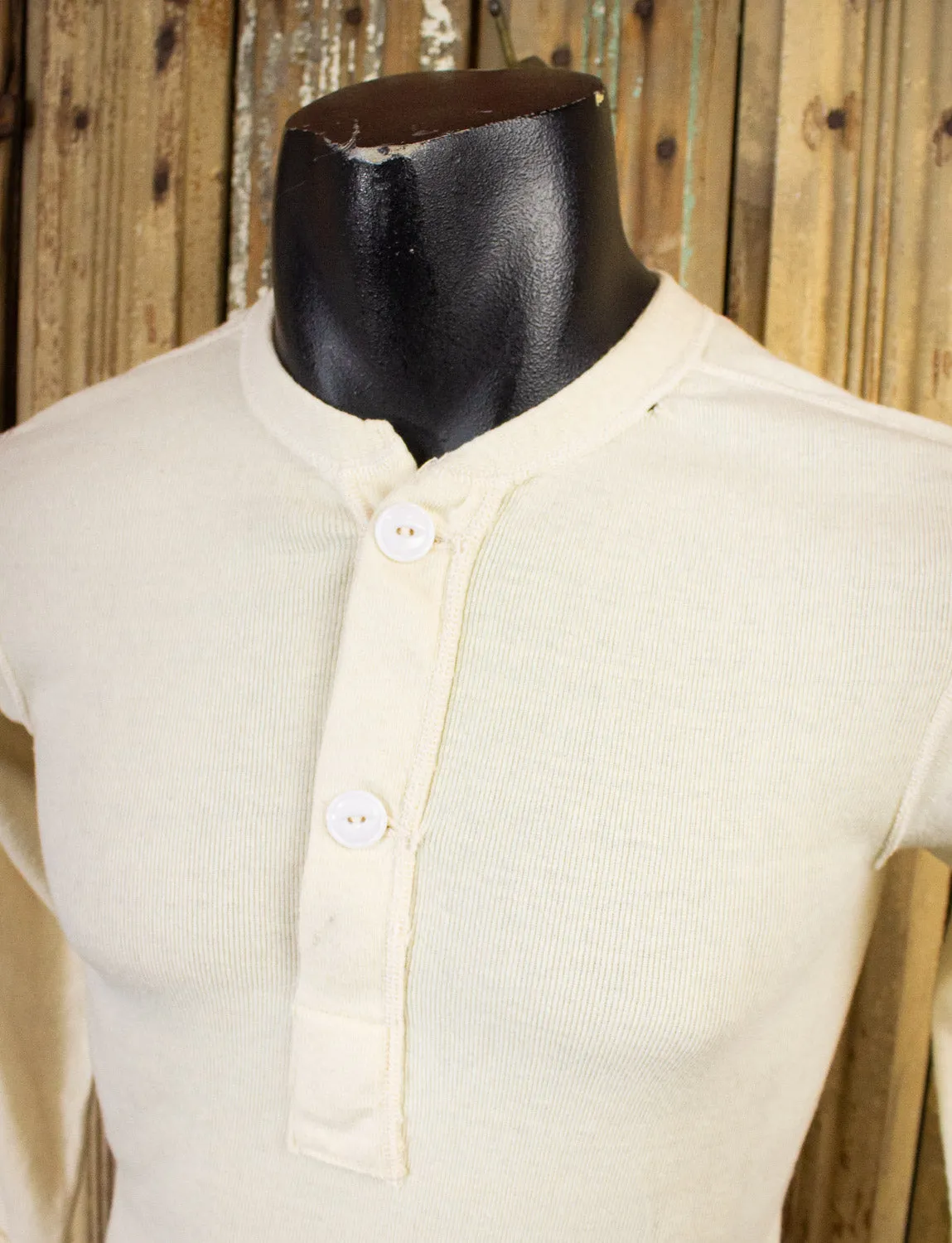 Vintage White Long Sleeve Henley Shirt 50s Small