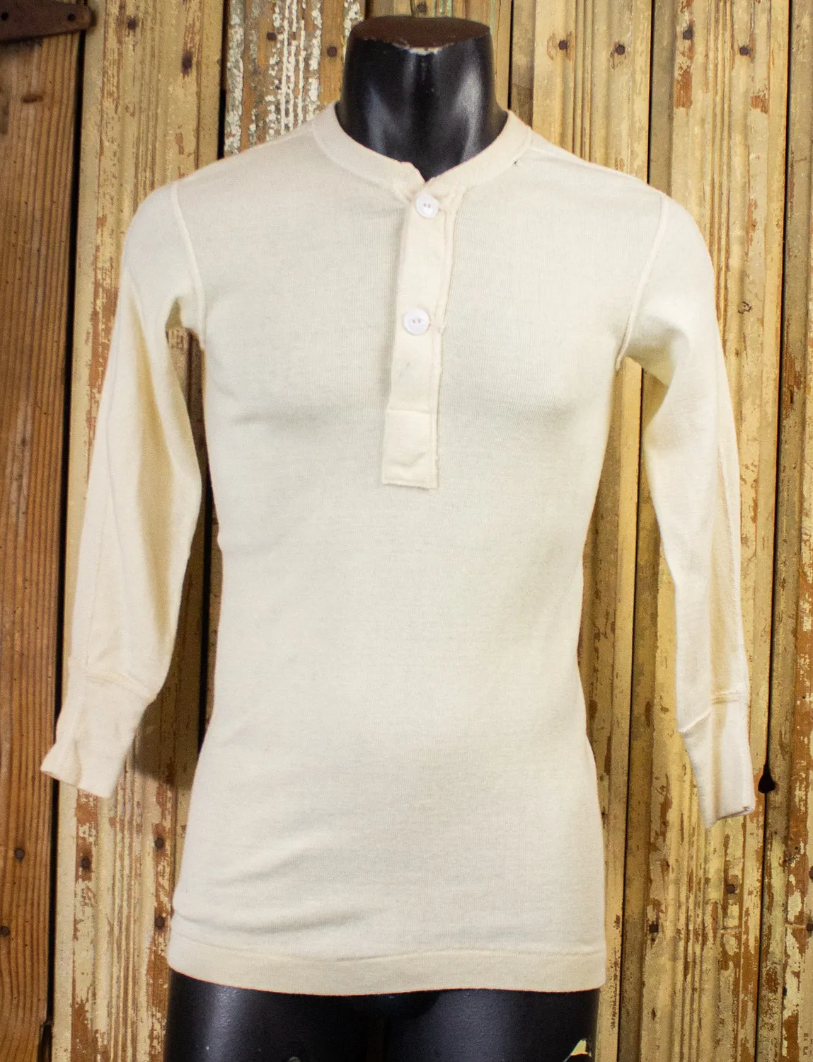 Vintage White Long Sleeve Henley Shirt 50s Small