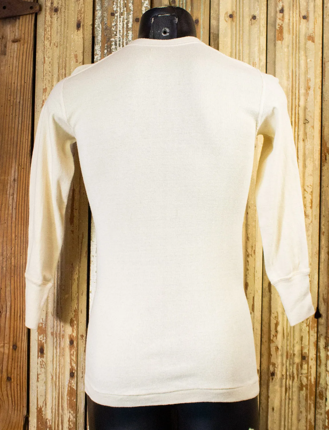 Vintage White Long Sleeve Henley Shirt 50s Small