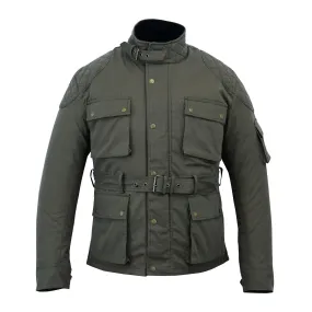 Warrior Gears® Men's Wax Cotton Waxed Motorcycle Jacket, Motorbike Top Waterproof - Army Green