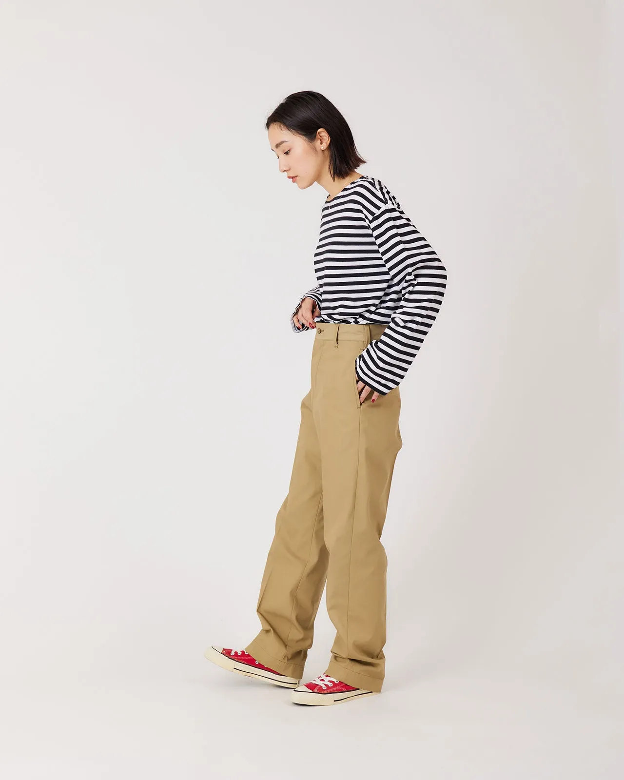 WASHED HIGH WAIST CHINO PANTS