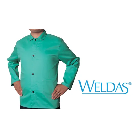 Weldas 33-6630XXL 9oz Green Welding Jacket 30" Cotton FR Size 2XL