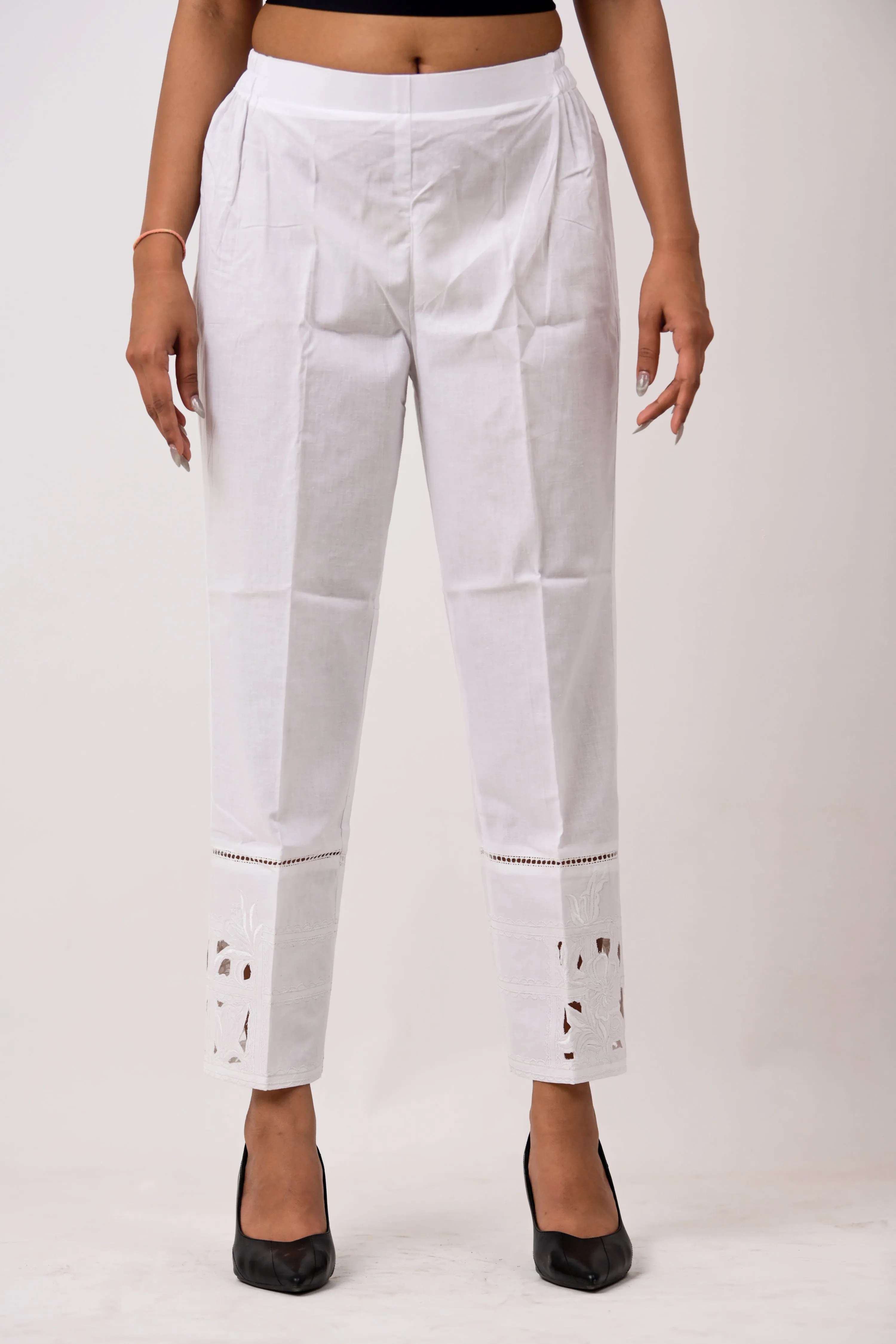 White on white Checkered Embroidered pants