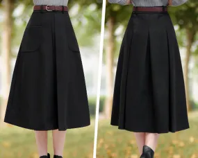 Winter skirt/Wool skirt/Midi skirt/A-line skirt/pleated skirt/black skirt/skirt with pockets A0010