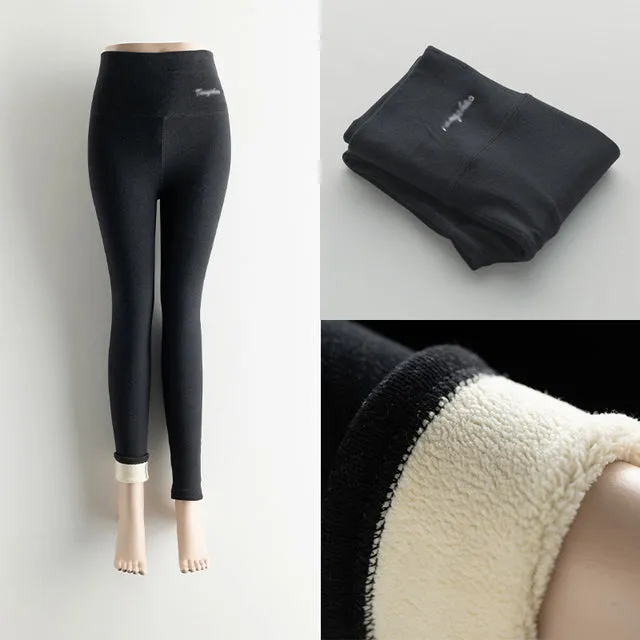 Wjczt Winter Leggings for Women High Waist Velvet Leggings Women&#39;s Wool Thick Warm  Pants Grey Black  Fleece Thermal Leggings