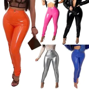 Woman's High Waist PU Leather Skinny Pants