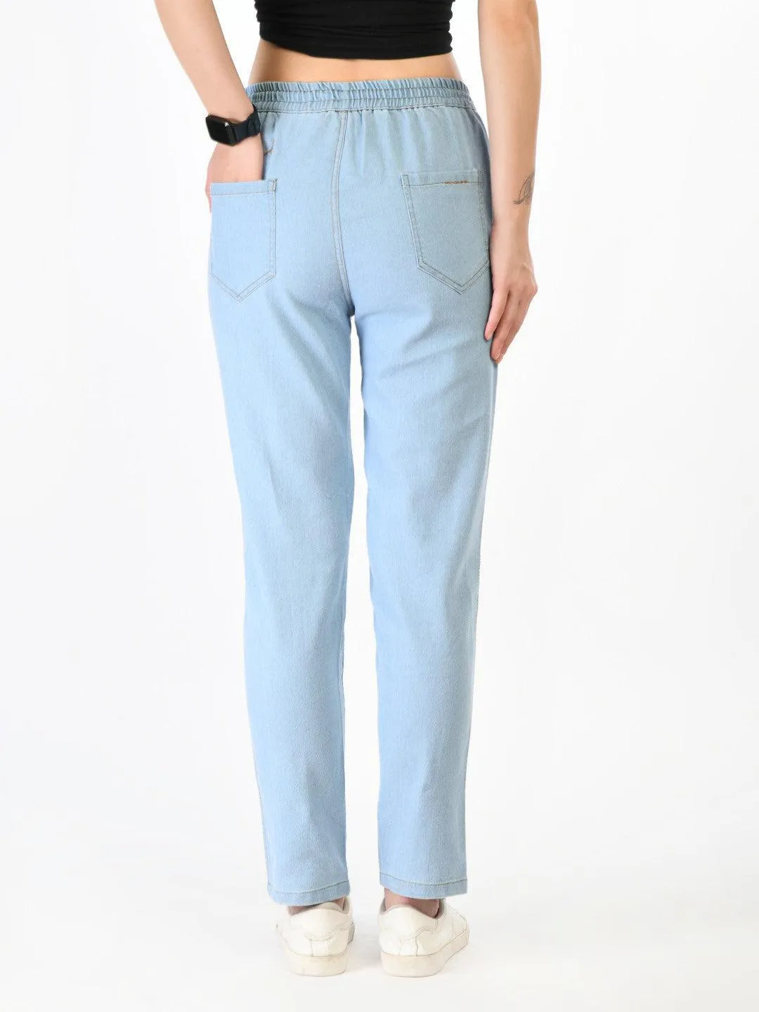 Women Light Blue Solid Track Pants