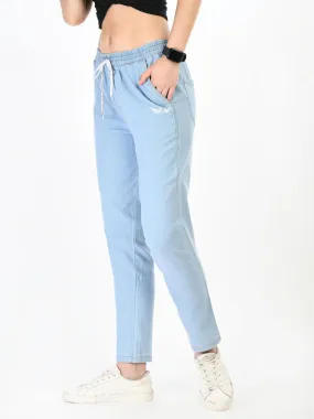 Women Light Blue Solid Track Pants