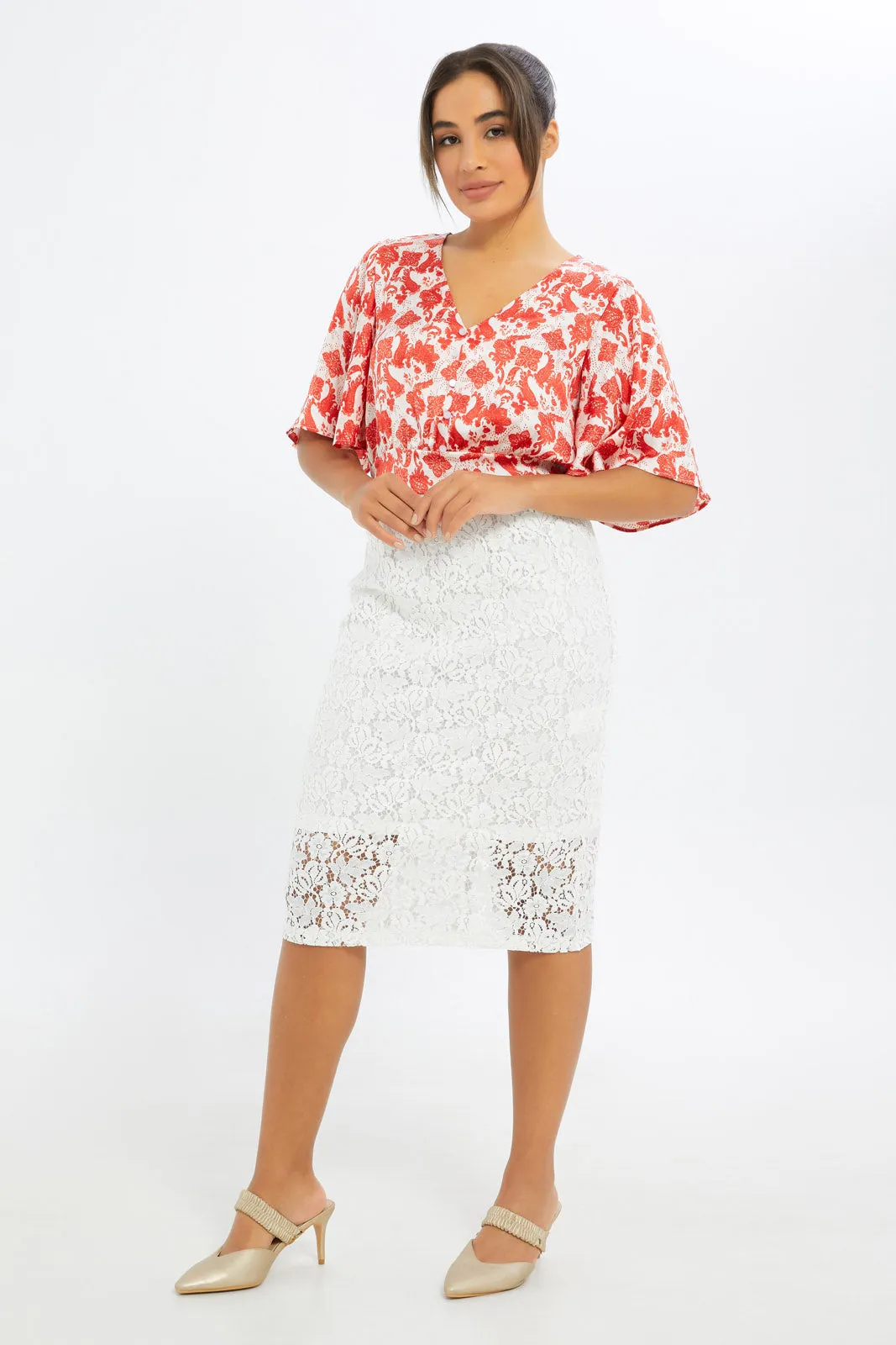 Women White Lace Pencil Skirt