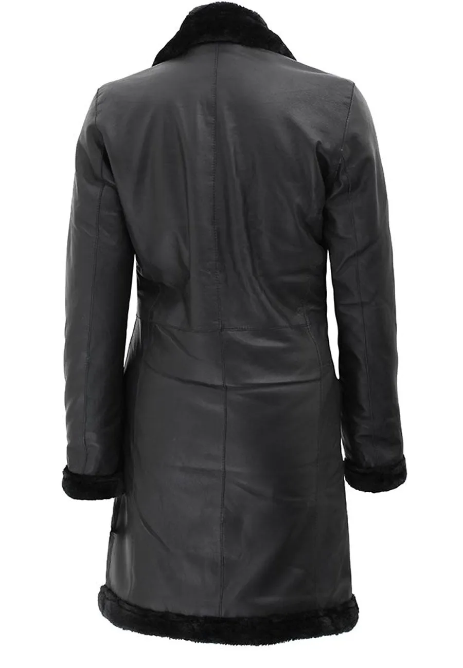 Women’s Black Leather Shearling Long Coat