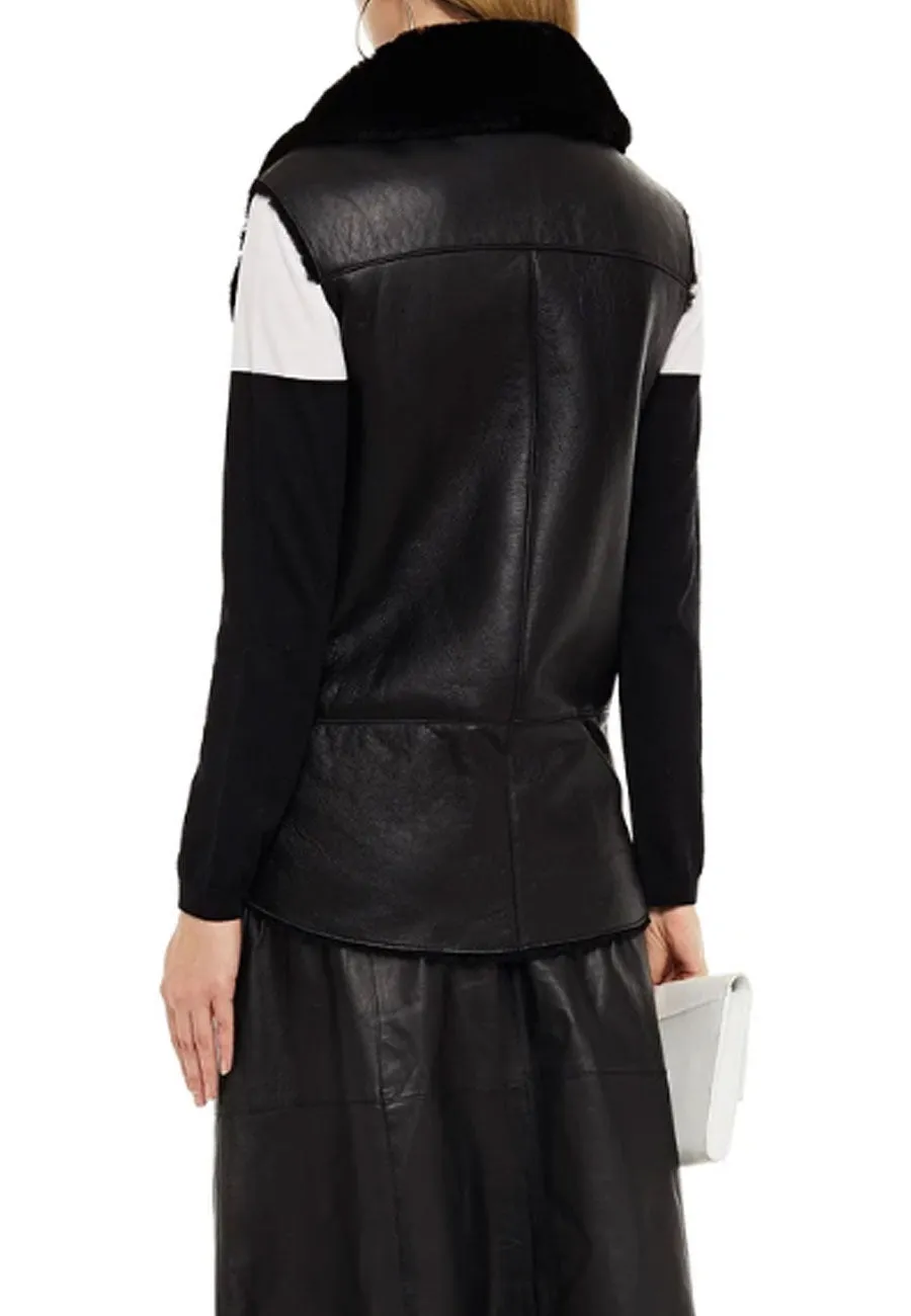 Women’s Black Leather Shearling Vest