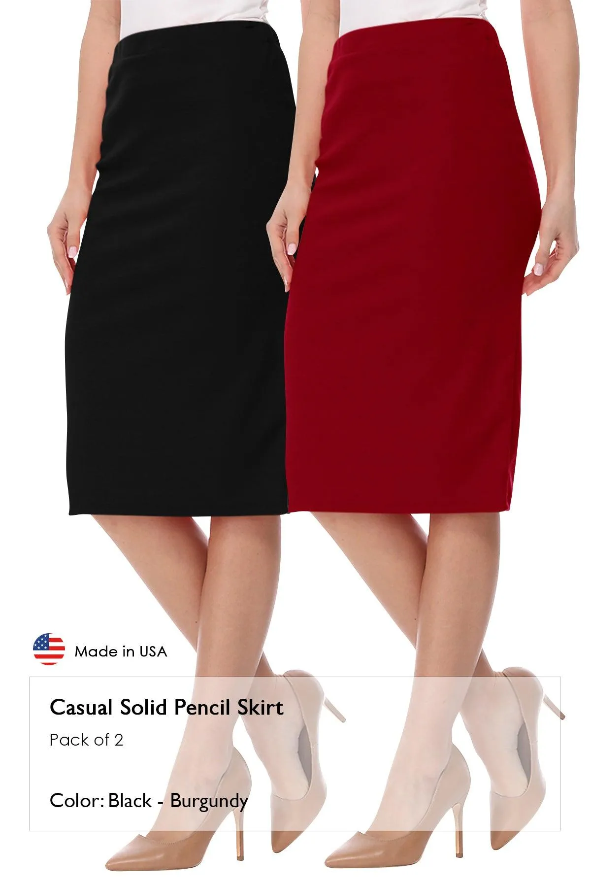 Women's Casual High Waist Stretch Pencil Skirt(Pack of 2)