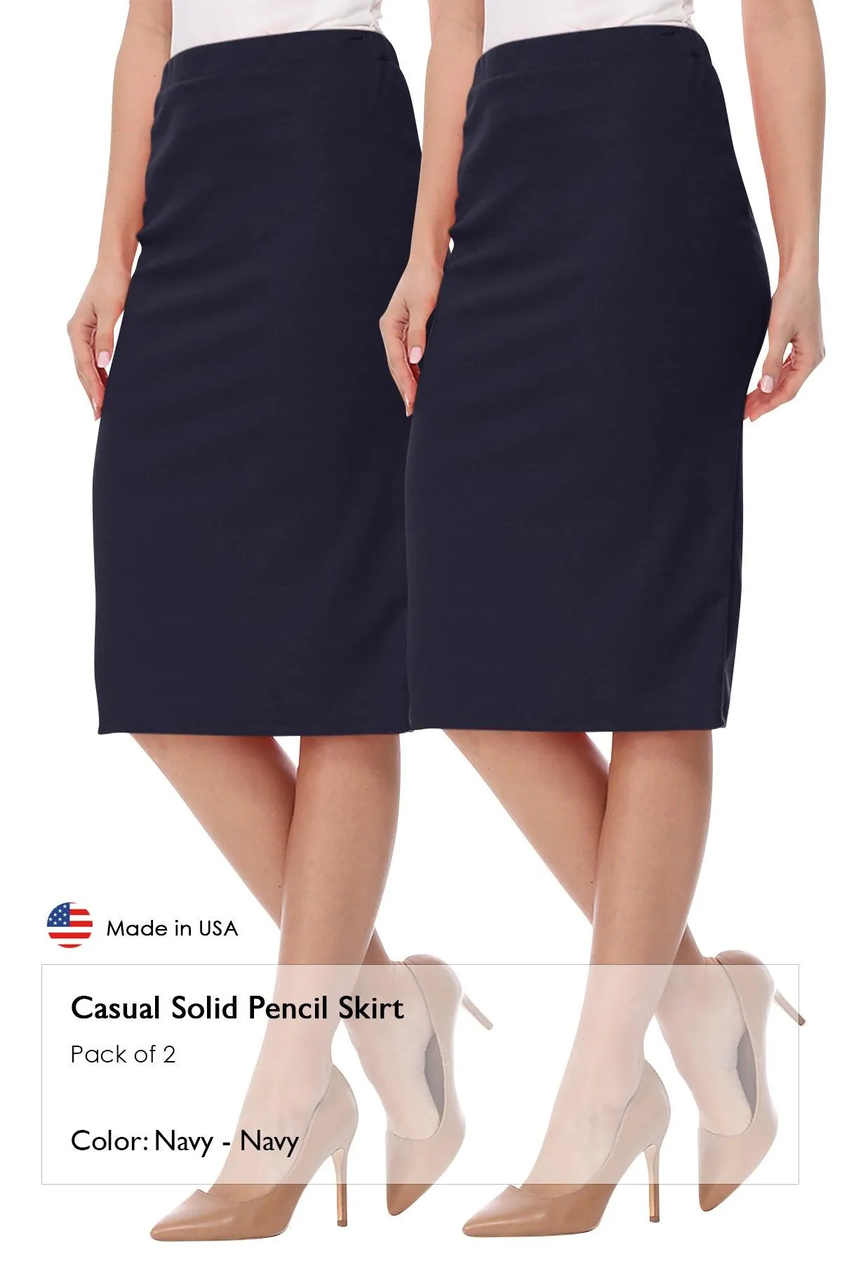 Women's Casual High Waist Stretch Pencil Skirt(Pack of 2)