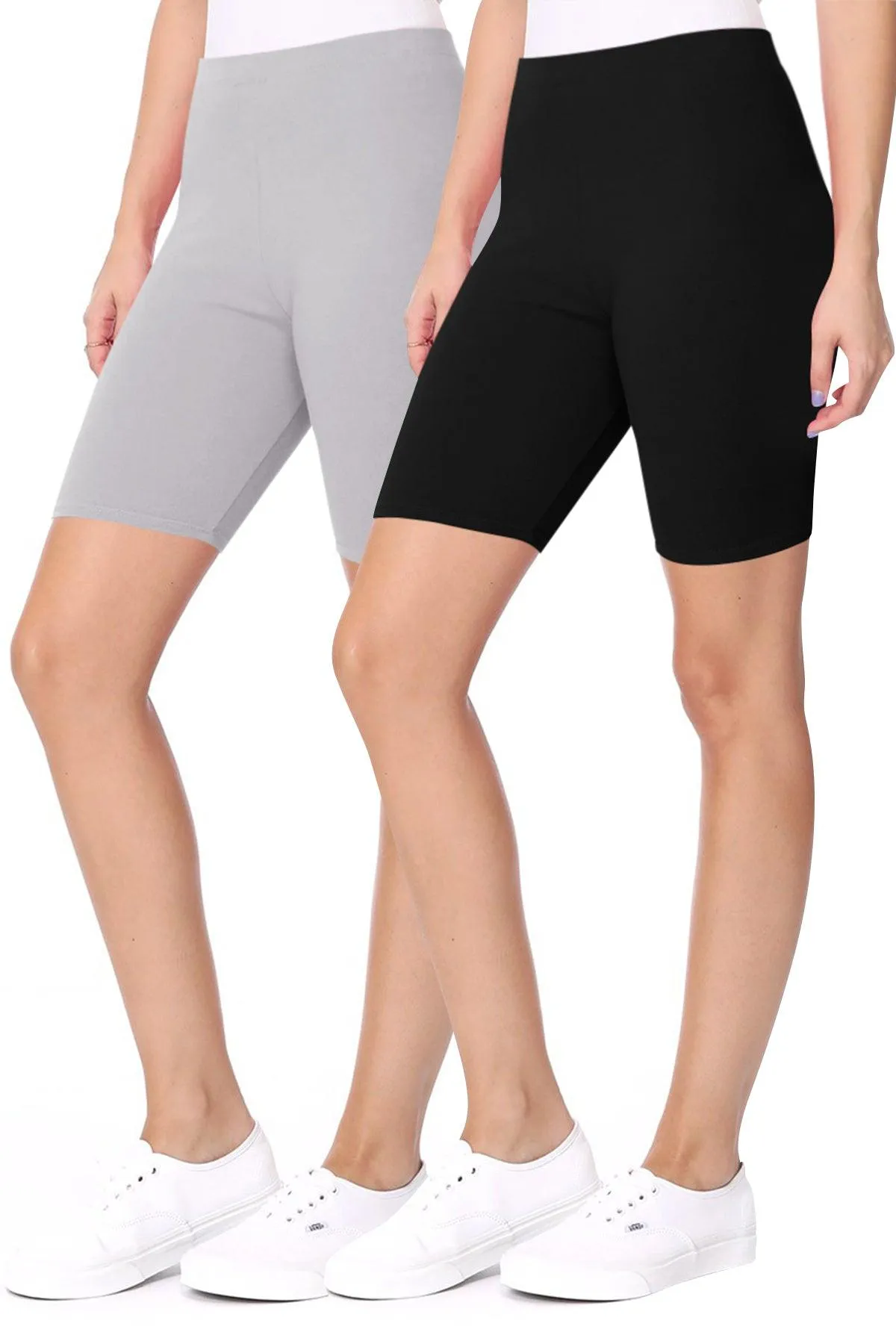 Women's Casual Seamless Elastic High Waist Running Yoga Biker Shorts Pants (Pack of 2)