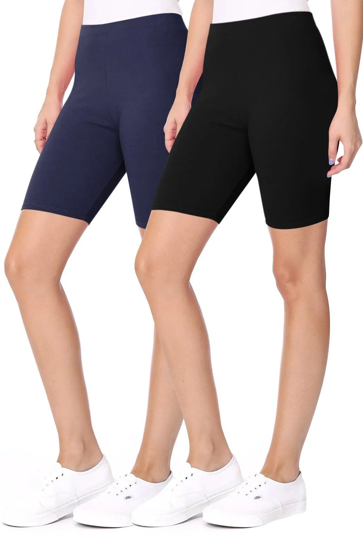 Women's Casual Seamless Elastic High Waist Running Yoga Biker Shorts Pants (Pack of 2)