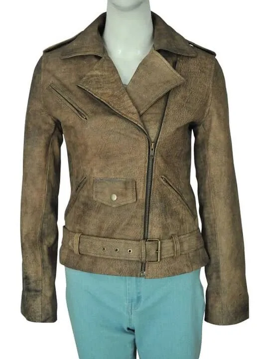 Women's Dirty Brown Distressed Leather Jacket