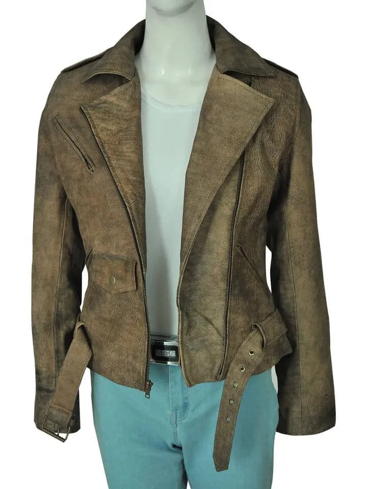 Women's Dirty Brown Distressed Leather Jacket