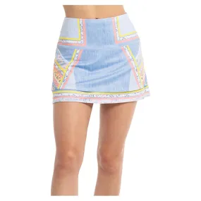 Women`s Long Blossom Tennis Skort Light Denim