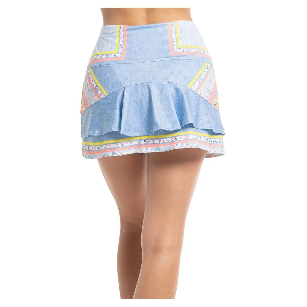 Women`s Long Blossom Tennis Skort Light Denim