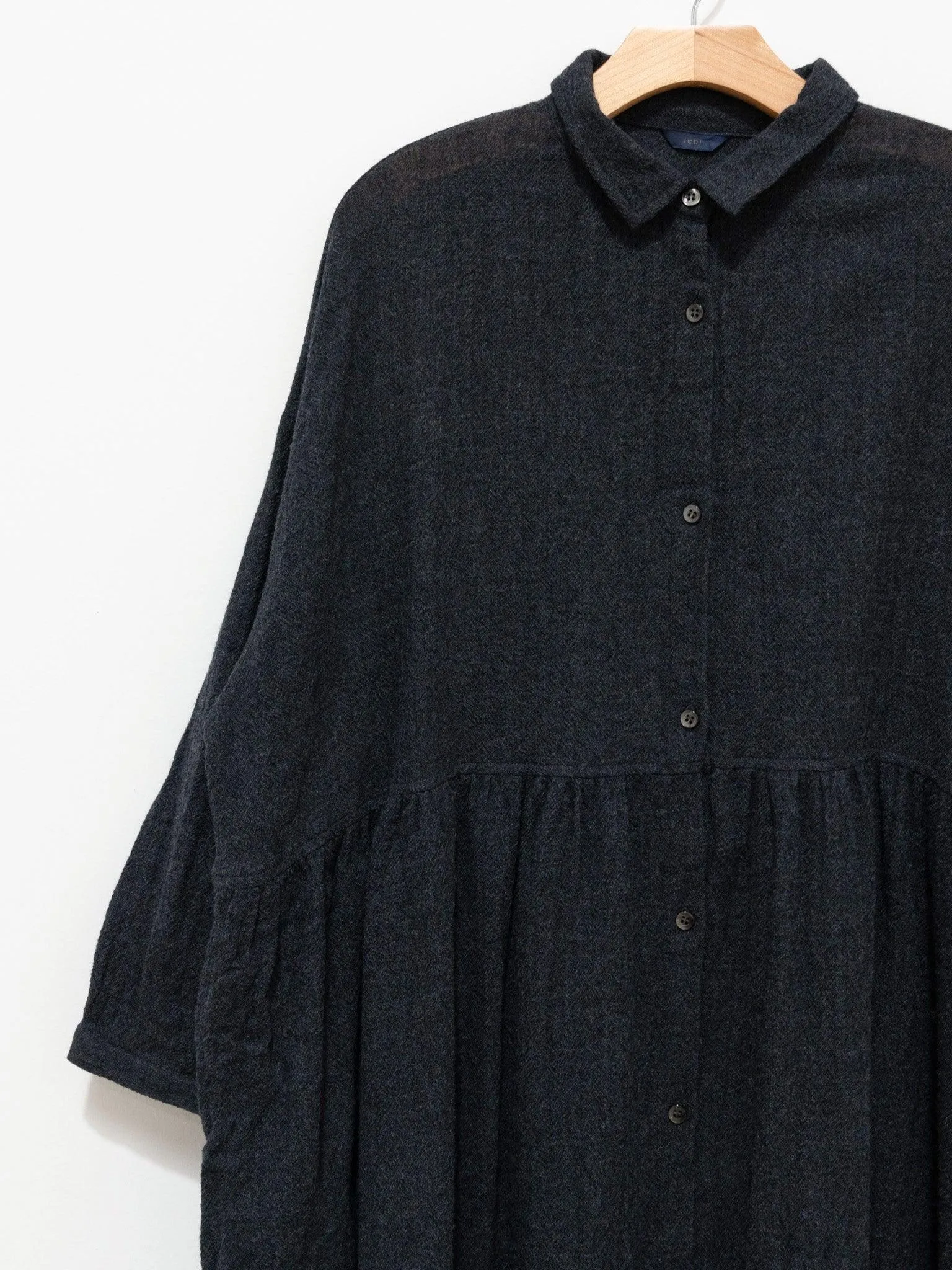 Wool Shirt Dress - Charcoal