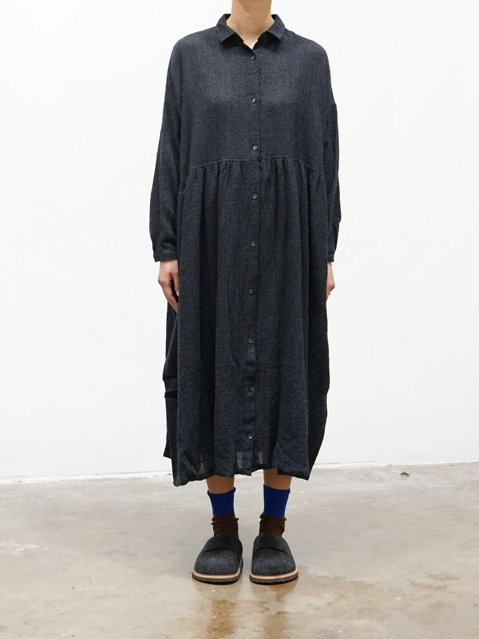 Wool Shirt Dress - Charcoal