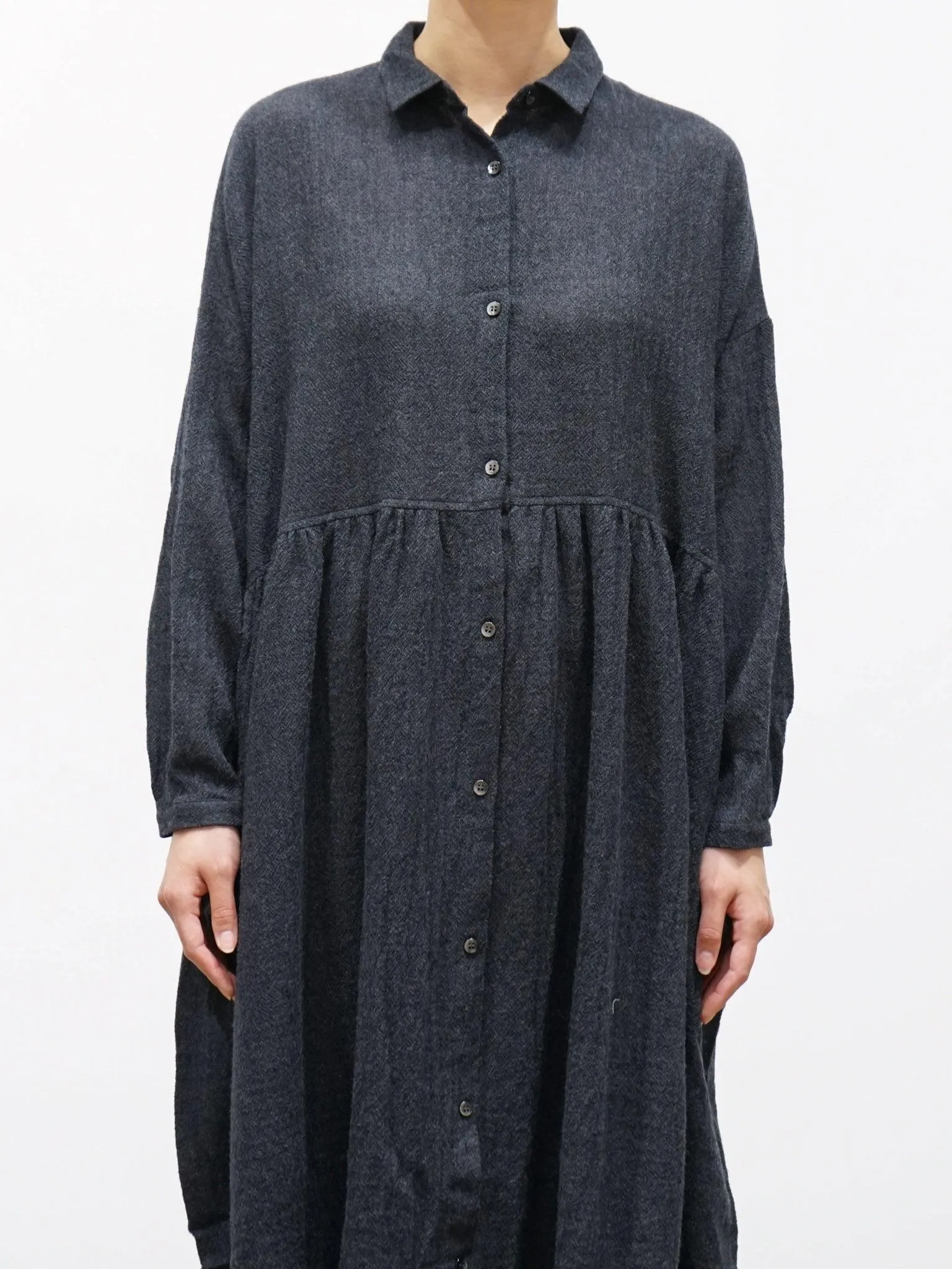 Wool Shirt Dress - Charcoal