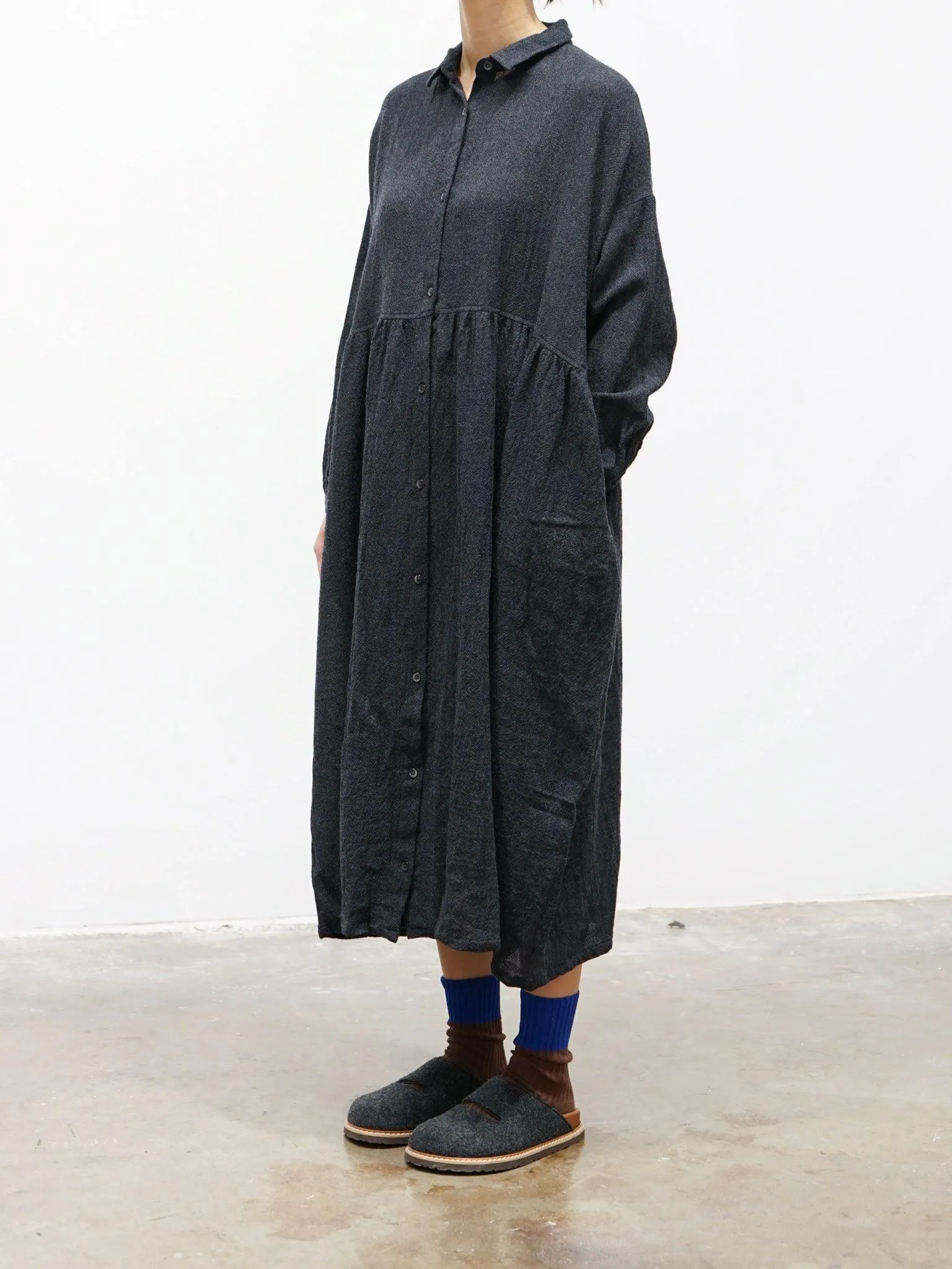 Wool Shirt Dress - Charcoal