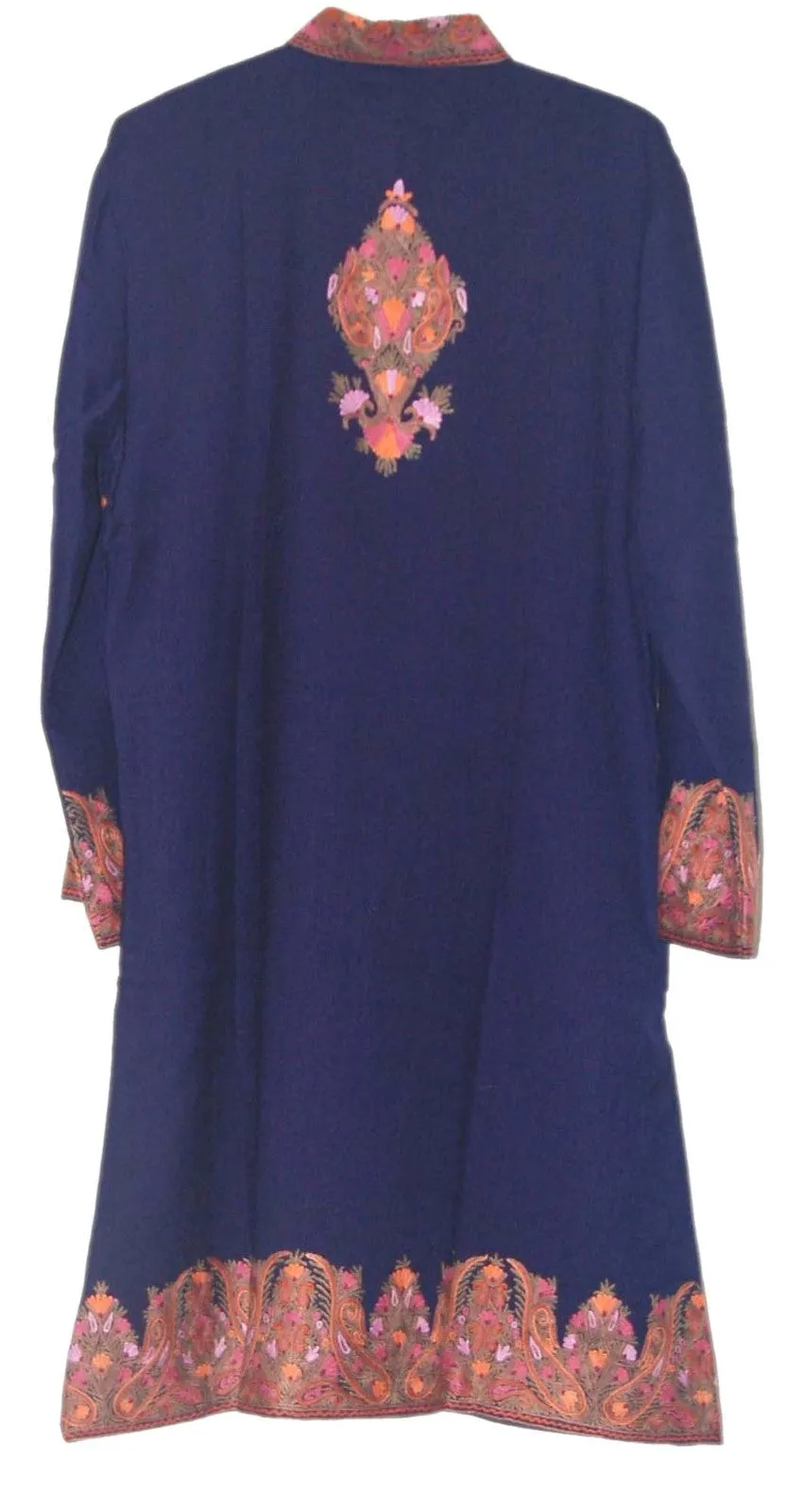 Woolen Coat Long Jacket Navy, Multicolor Embroidery #BD-104