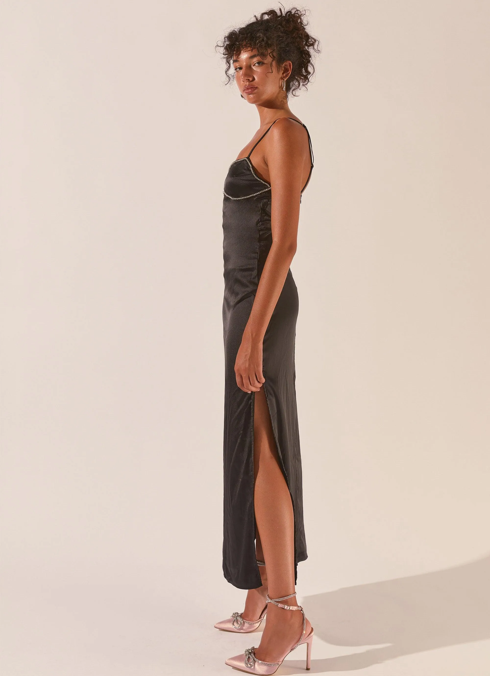 Worst Behaviour Diamante Maxi Dress - Onyx