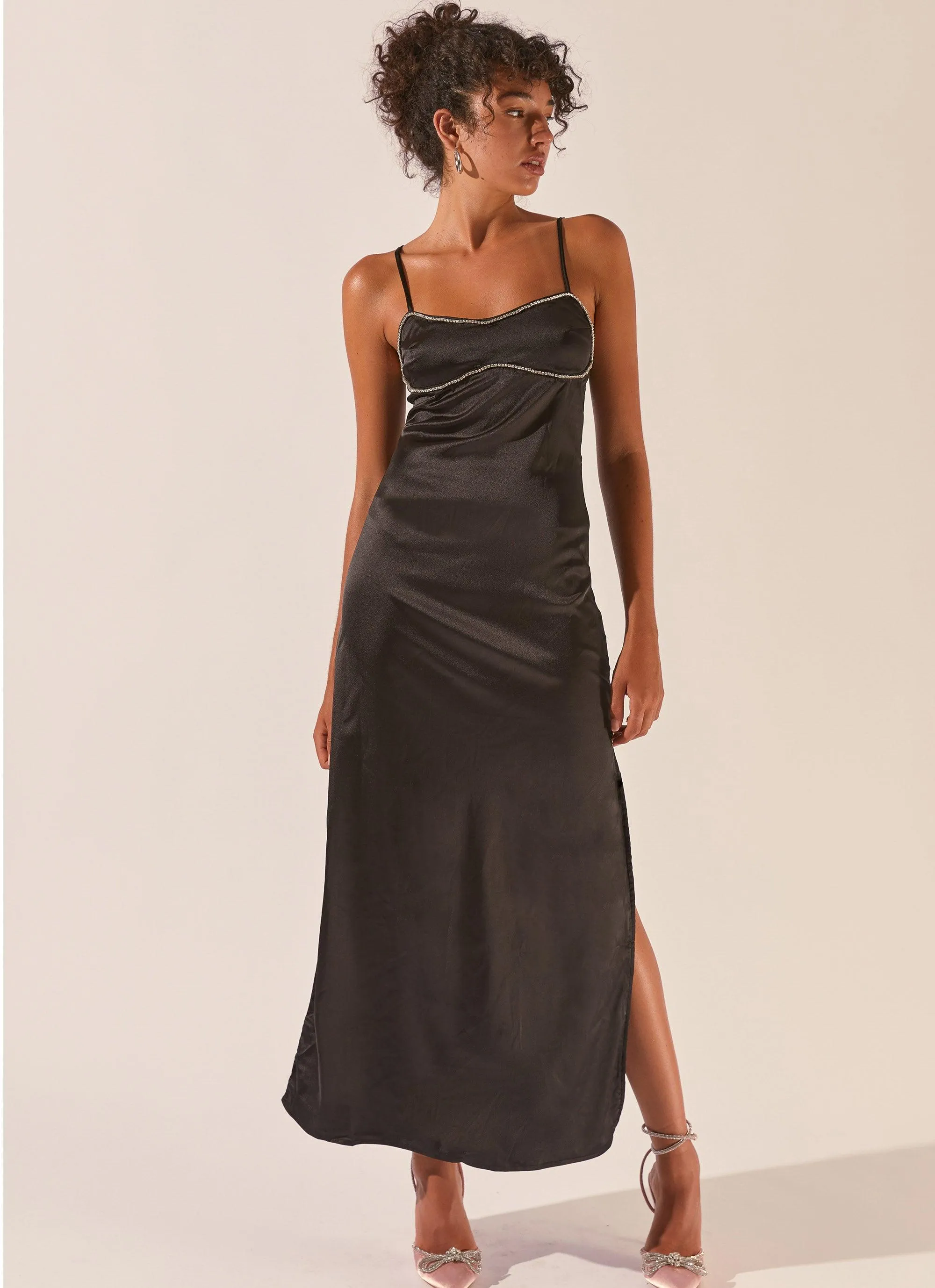 Worst Behaviour Diamante Maxi Dress - Onyx