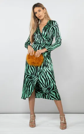 Yondal Dress In Green Zebra