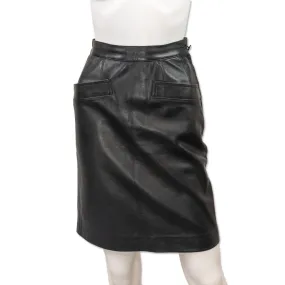 Yves Saint Laurent Black Leather Midi Pencil Skirt