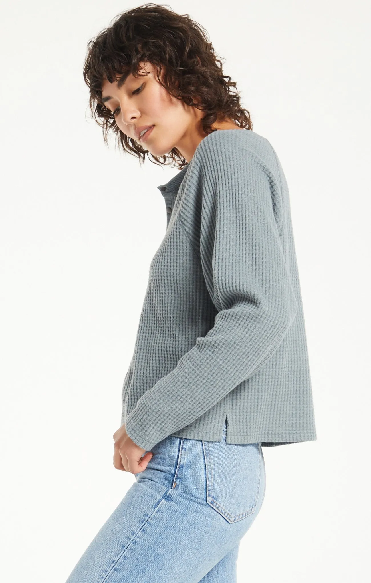 Z Supply Devon Brushed Waffle Henley - Stone Blue