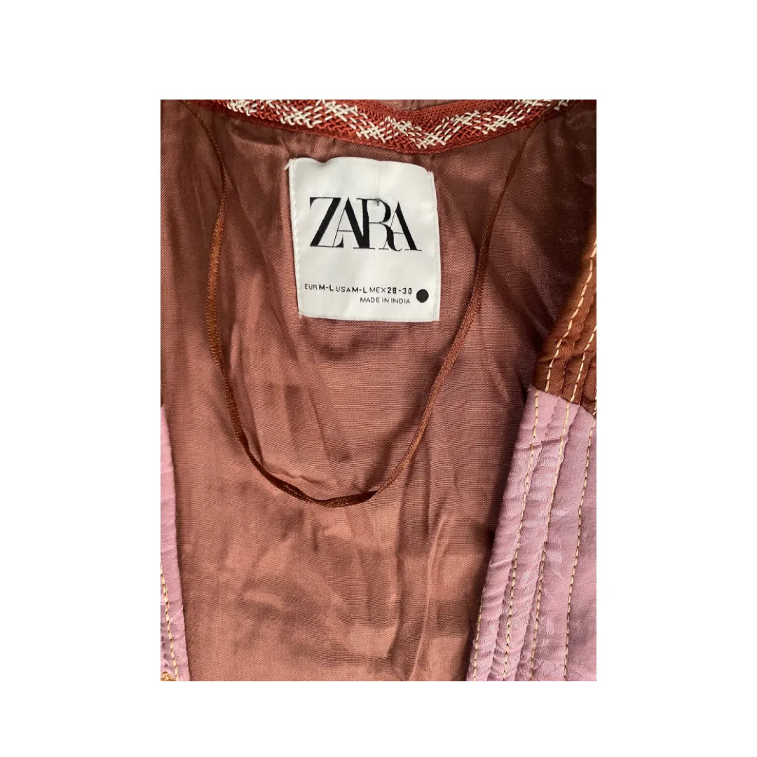 Zara Embroidered Patchwork Overcoat Coatigan Burgundy SIZE M/L