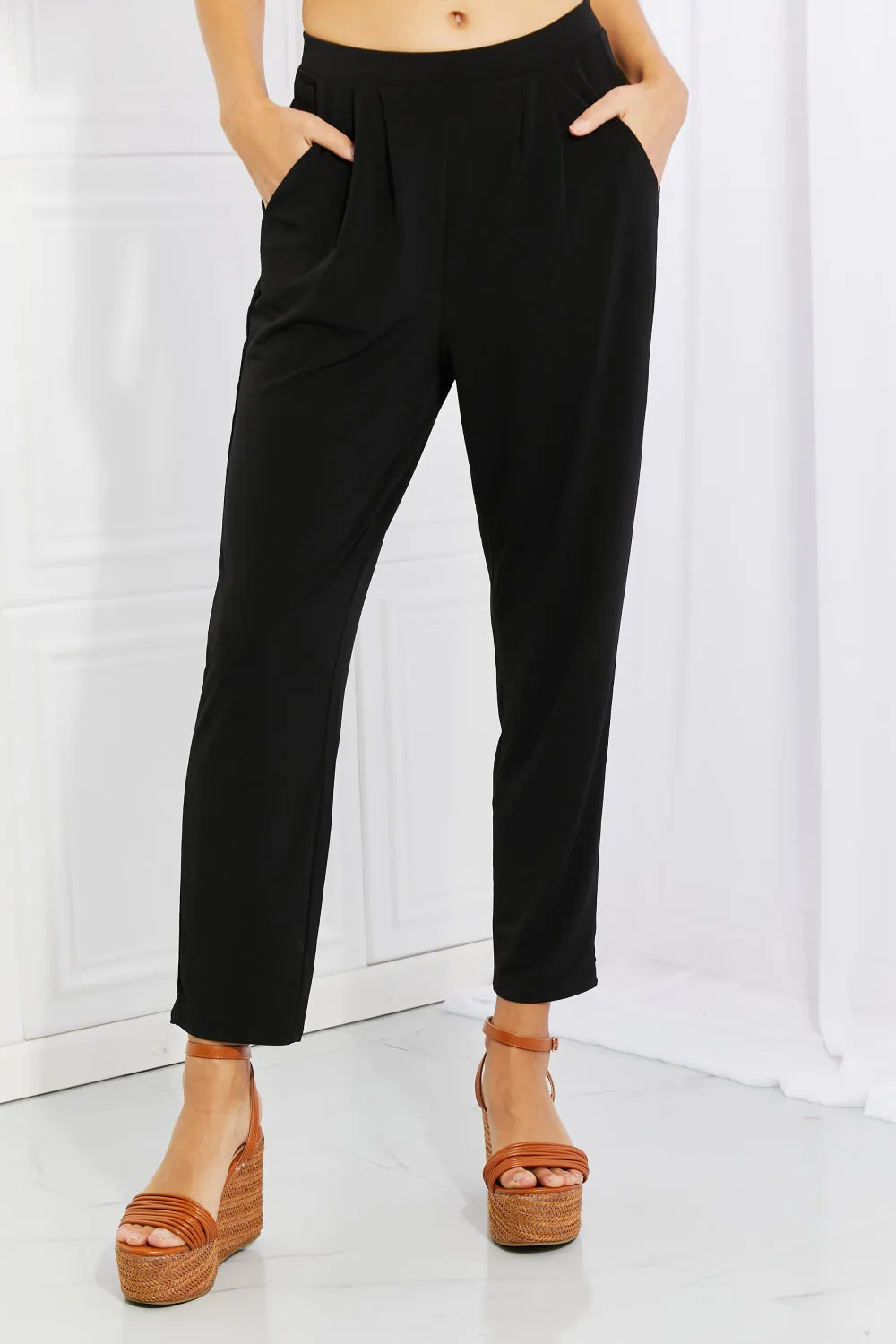 Zenana Pleated High Waist Pants with Side Pockets